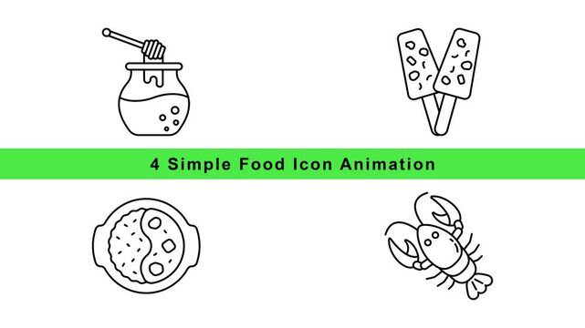 Food Icon Animation Set &ndash; Cooking Kitchen Utensils Outline Motion Graphics Loop