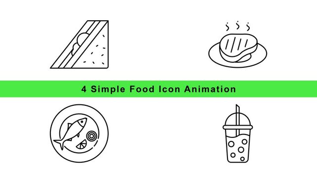 Food Icon Animation Set Sushi Donut Burger Smoothie Outline Motion Graphics Loop