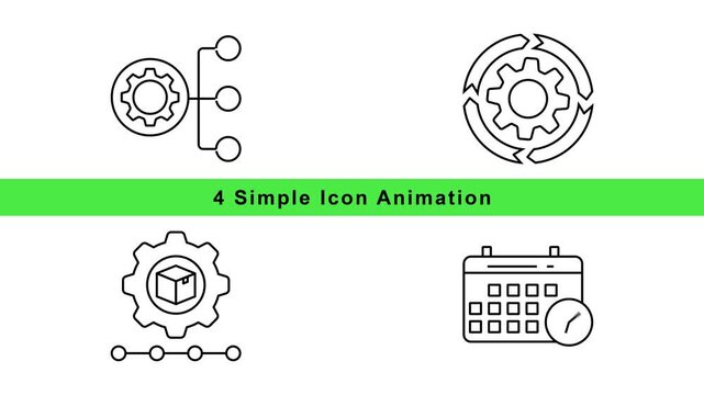 Gear Cog Icon Animation Set Technology Business Simple Outline Motion Graphics Loop
