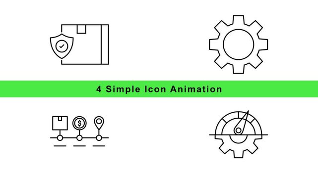 Security and Technology Icon Animation Set &ndash; Shield Gear Cog Outline Motion Graphics Loop