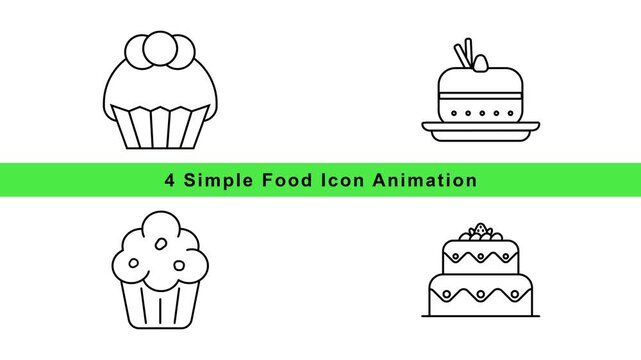 Simple Food Icon Animation Set - Desserts Outline Motion Graphics Loop