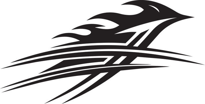Tribal vinyl car decal with sharp flame streaks, black racing pinstripe vector, aggressive automotive body wrap graphic for vehicle styling