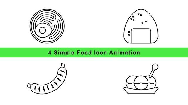 Simple Food Icon Animation Set - Pizza Sushi Sausage Ice Cream Outline Motion Graphics Loop