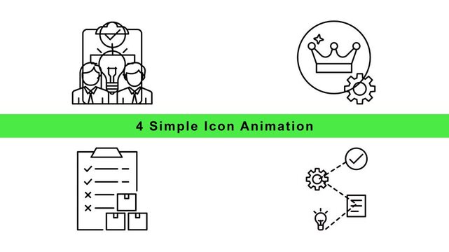 Teamwork and Productivity Icon Animation Set &ndash; Outline Draw-On Motion Graphics Loop