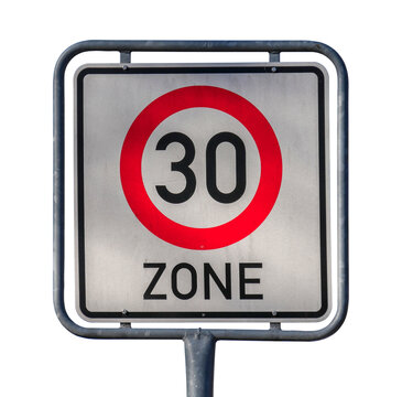 Road speed limit 30 zone traffic sign, transparent bsckground
