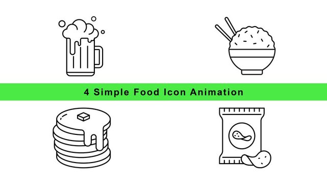 Beer Pancakes Bacon Can Icon Animation Set &ndash; Food Drink Outline Motion Graphics Loop