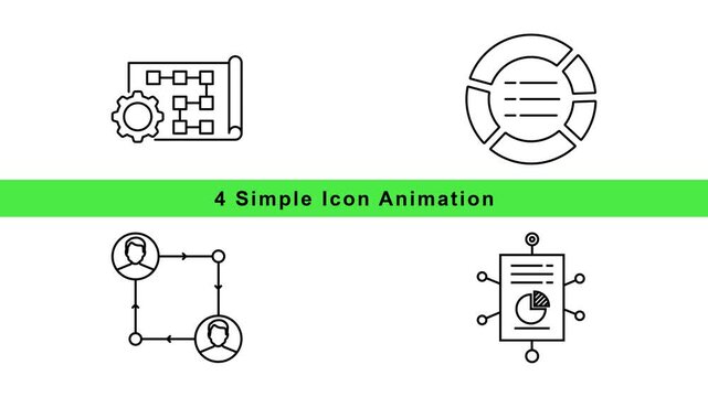 4 Essential Icons Outline Animation Set &ndash; Settings Gear Clock Document Minimal Motion Graphics Loop