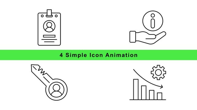 Business Icon Animation Set - Simple Flat Outline Graphics Loop