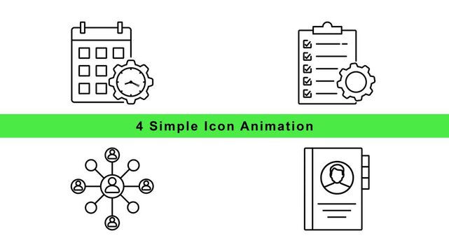 Calendar Clock Molecule Book Icon Animation Set &ndash; Science Education Outline Motion Graphics Loop