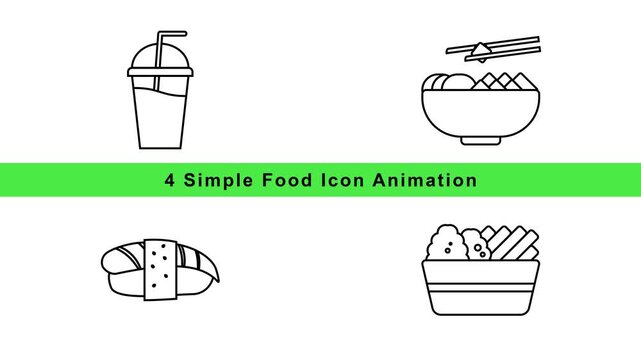 Fast Food Icon Animation Set &ndash; Drink Takeout Salad Snack Outline Motion Graphics Loop
