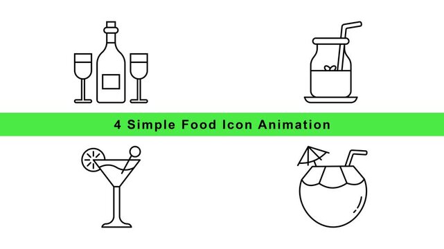 Food and Drink Icon Animation Set - Simple Flat Outline Style