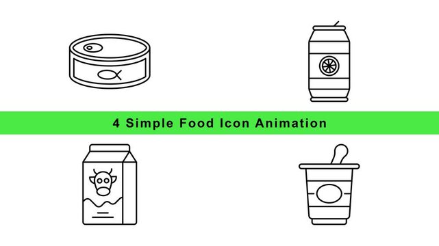 Food Container Icon Animation Set &ndash; Canned Soup Noodles Coffee Outline Motion Graphics Loop