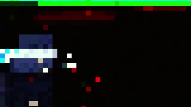 8 Bit Pixel Code Block Glitch Overlay with Colorful 2D Flat Digital Error Gaming Effect