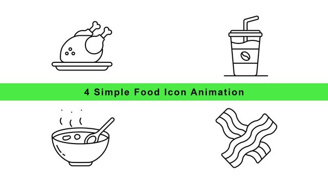 Food Cooking Icon Animation Set &ndash; Soup Coffee Noodles Utensils Outline Motion Graphics Loop