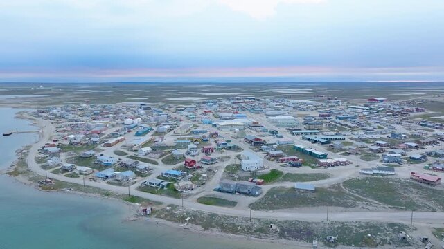 Aerial View of Cambridge Bay Nunavut Under the Midnight Sun