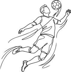 Obraz premium Single line drawing of soccer player heading ball in mid air.