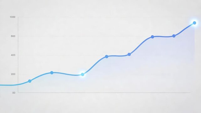 Blue rising line chart in minimal style on a light background, illustrating growth and progress as a business concept