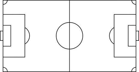 Soccer field layout diagram with lines and goal areas for tactical analysis. © MDRAFIQUL