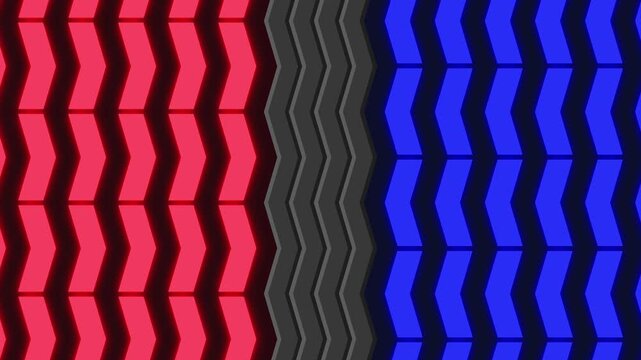 左右から赤と青の扉が閉まるトランジションアニメーション(ギザギザ)