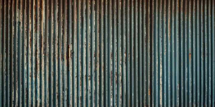 Rusty corrugated metal wall with blue paint texture