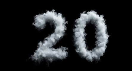 Fototapeta premium White cloud shaped number two with copy space against black background