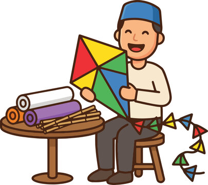 Man making a colorful kite