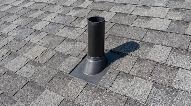 Roof vent pipe with flashing installed on asphalt shingle roof
