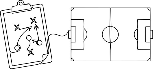 Soccer tactic board, coach strategy football game. football field with player positions and game plan on clipboard. © MDRAFIQUL