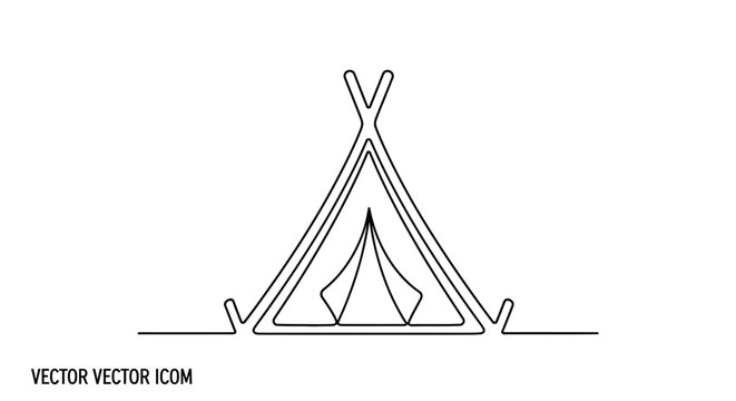 Simple black line art icon of a teepee tent, also known as a tipis or native american tent, representing camping and outdoor adventure.