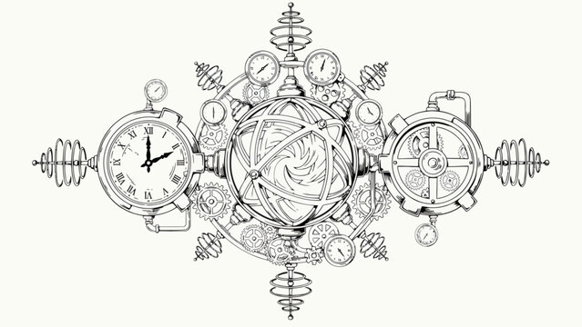 Ornate steampunk mechanical engine with clocks and gears
