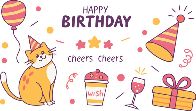 happy birthday card with a cat