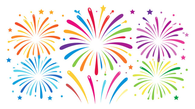 Vibrant colorful fireworks exploding in the night sky with star effects