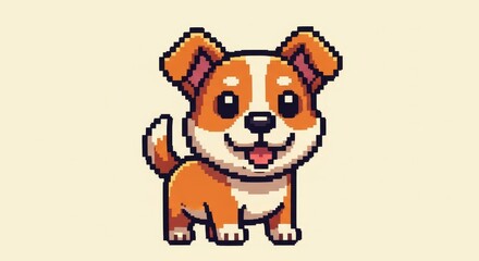 Fototapeta premium Pixel Art Illustration of a Cute Puppy Designed in Retro Video Game Style