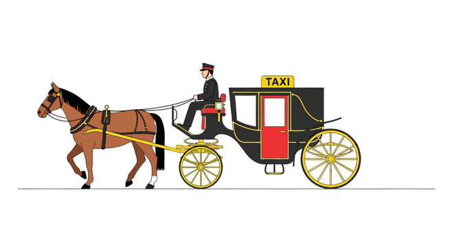 Horse Drawn Carriage Taxi Service with Driver, Old Fashioned Transport