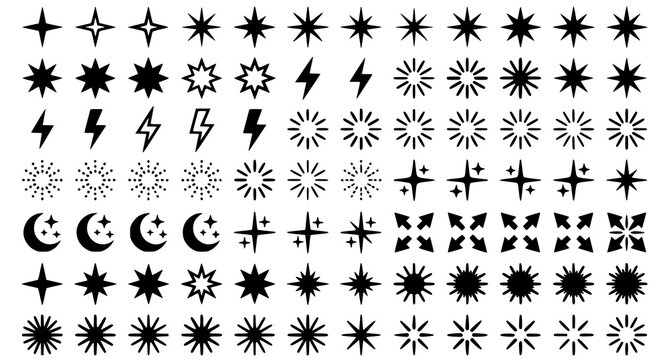 Retro Y2K star and sparkle collection with flash ray and celestial symbols vector illustration