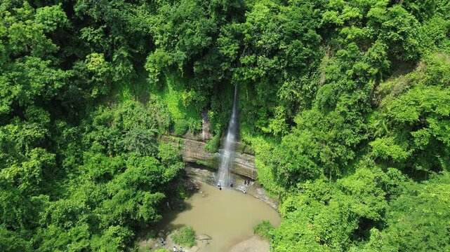 Cinematic aerial drone view of Sohosrodhara Waterfall in Sitakunda, Chattogram 4k