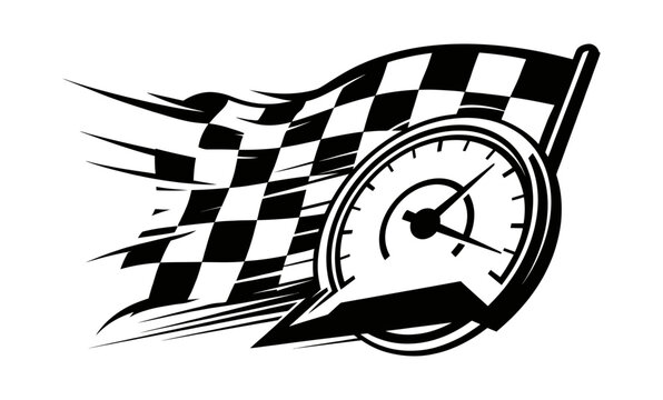 Racing checkered flag with speedometer vector illustration for motorsport design
