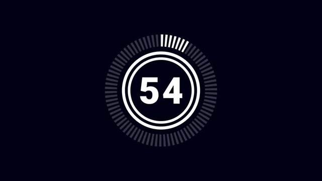 Minimalist 60 second countdown timer featuring white numbers and a circular progress indicator on a dark background for professional video production and motion graphics
