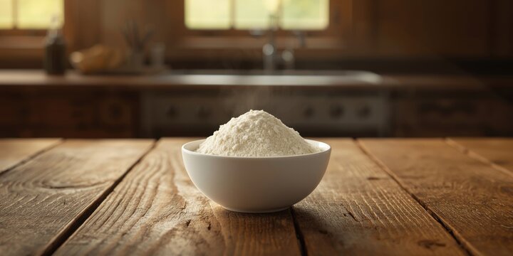 Natural tapioca starch held in a clean bowl over vintage wood table