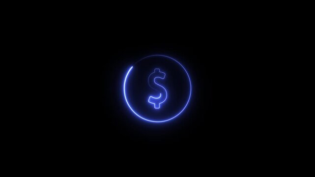 Glowing blue neon dollar sign icon
