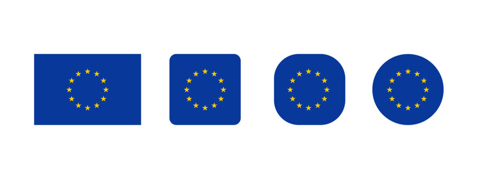 Europe national flag set in original proportion and different shapes styles. Official EU symbol vector collection