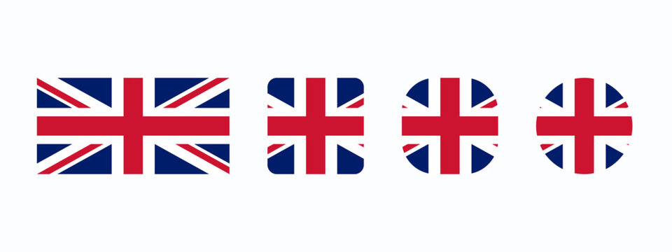 UK National Flag Set in Different Shapes. United Kingdom, Great Britain, England Symbol Collection