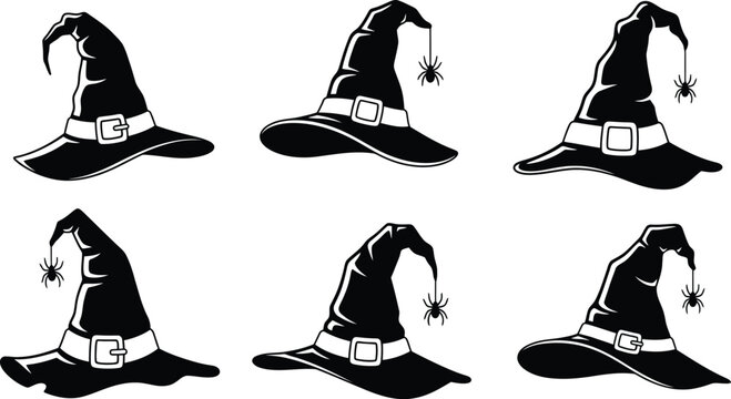 Halloween witch hats collection black silhouette vector graphics