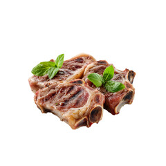 Fototapeta premium Cooked lamb chops seasoned with herbs on a grey background
