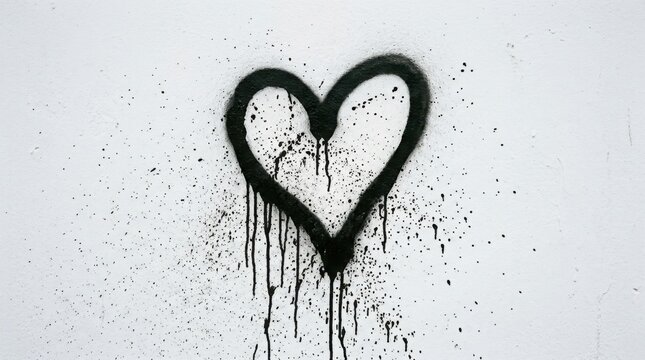 Graffiti heart outline on white background with black splatters