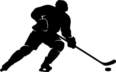 Obraz premium Dynamic ice hockey player silhouette in action with puck