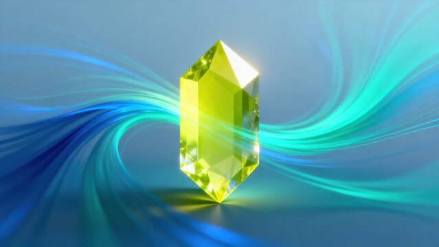 Yellow crystal with colorful light waves