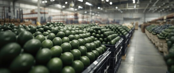 Naklejka premium High quality avocados stored in industrial supply warehouse