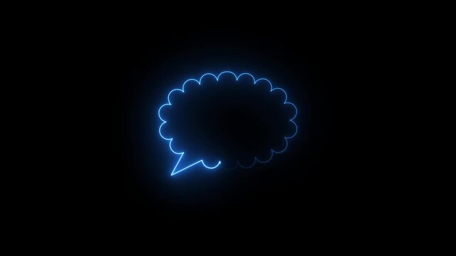Glowing neon blue speech bubble animation on black background. 4k video with 25fps