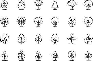 Naklejka premium Collection of Simple Tree Icons in Outline Style.